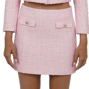 Pink Tweed Mini Skirt with Decorative Pockets
